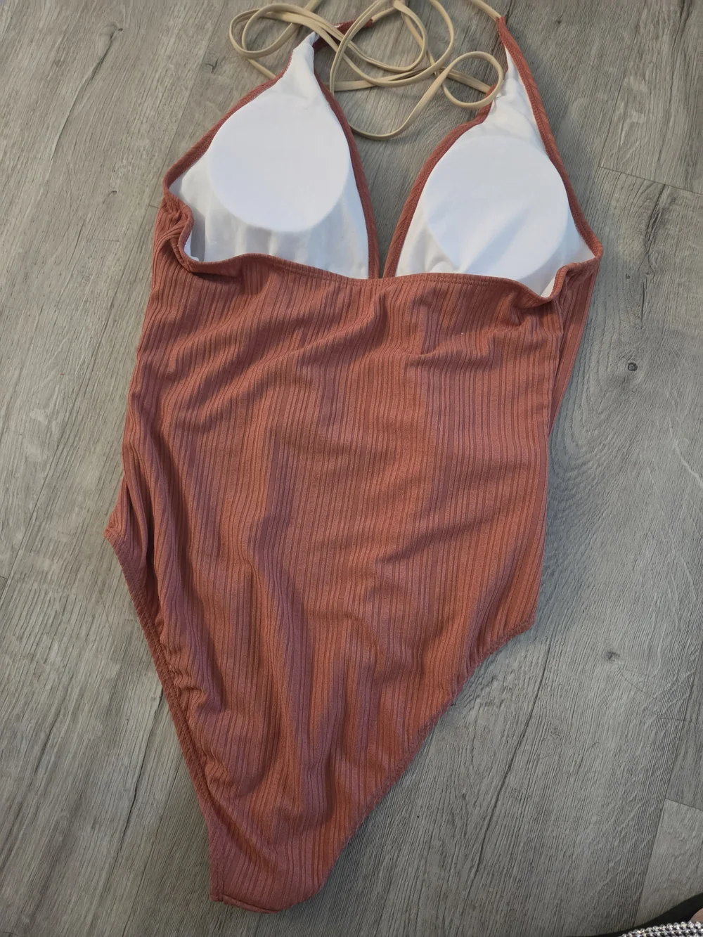 SHEIN Ribbed Rust-Tone One-Piece Swimsuit with Wrap Detail. Plus Size